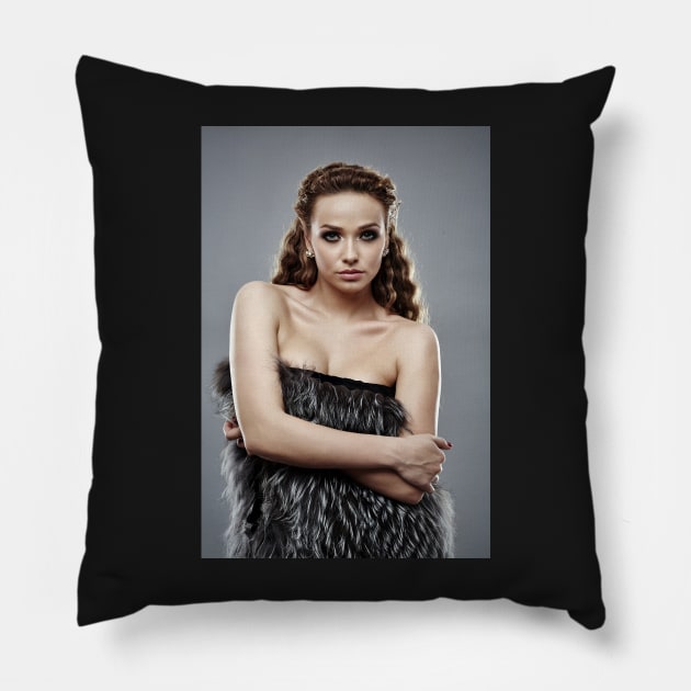 Fashion model on gray background, closeup Pillow by naturalis