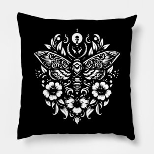 moth and flowers tattoo Pillow