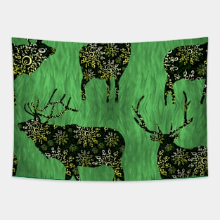 Christmas Ornament Bucks on Green Grass Tapestry