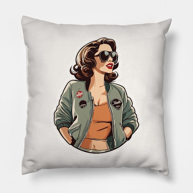 Trendy Bomber Jacket Swag Gal Pin UP Girl Pillow by di-age7