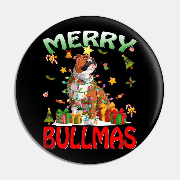 Merry Bullmas English Bulldog Ugly Christmas Sweater Dogs T-Shirt Pin by intelus