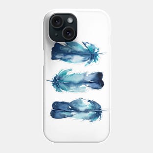 Blue feathers watercolor illustration Phone Case