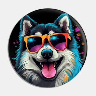 Retro Wave Black American Eskimo Dog Pin