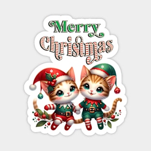 Merry Christmas Elf Kittens Magnet