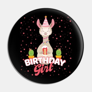 'Alpaca Llama Cactus Birthday Girl' Alpaca Llama Gift Pin