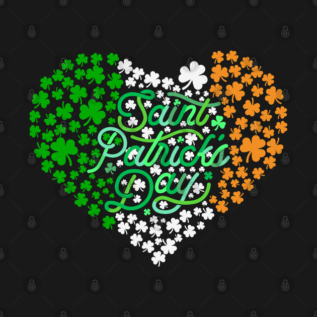 Happy St. Patrick's Day with Shamrock Heart in Irish Flag Colors by Epic Shirt Store