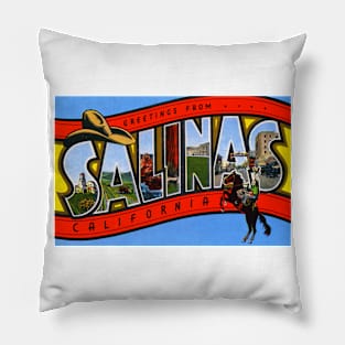 Greetings from Salinas California, Vintage Large Letter Postcard Pillow