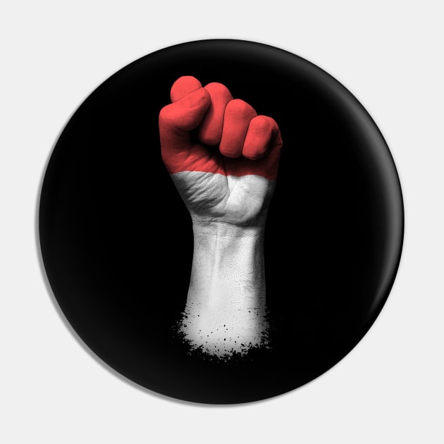 Flag of Indonesia on a Raised Clenched Fist Pin by jeffbartels