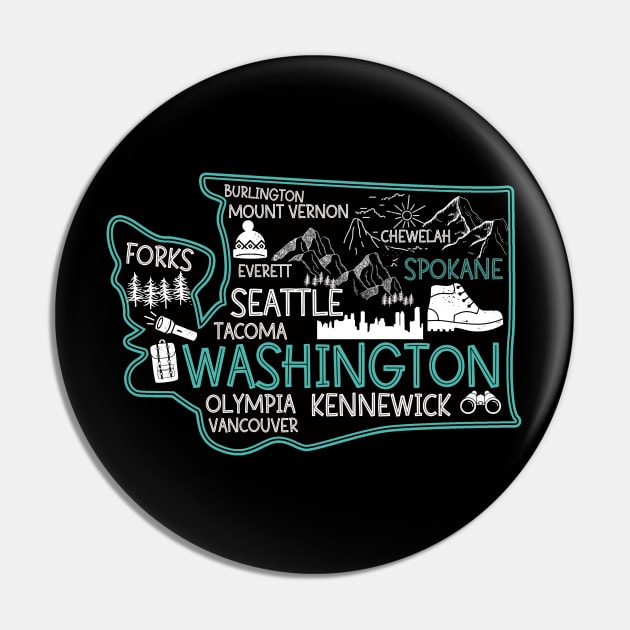 Washington Spokane Cute Map Tacoma Kennewick Forks Spokane cute travel design Pin by BoogieCreates