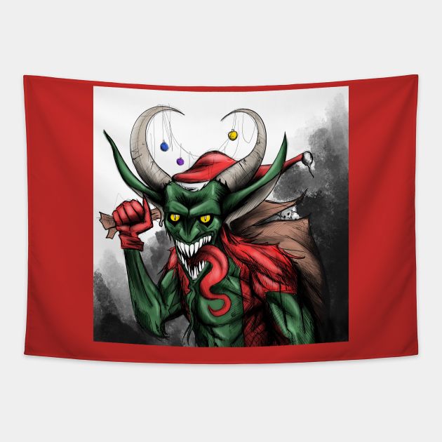 the dark santa claus krampus Tapestry by jorge_lebeau