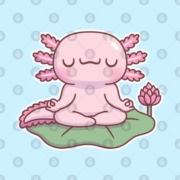 Cute Axolotl Meditating On Lotus Leaf by rustydoodle