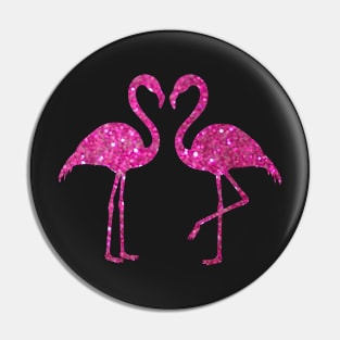 Bright Pink Faux Glitter Flamingos Silhouette Pin