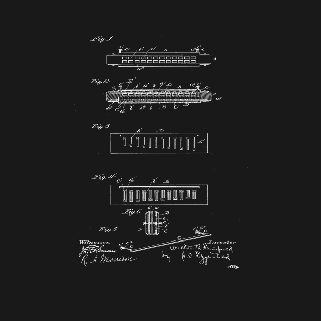 Harmonica Vintage Patent Drawing by TheYoungDesigns