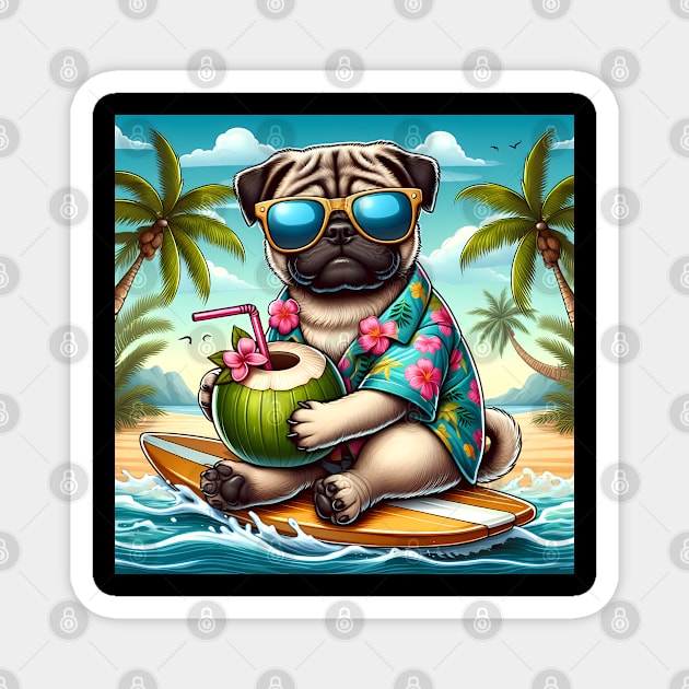 Funny Pug with Sunglasses on a Surf Board Magnet by CreativeSparkzz