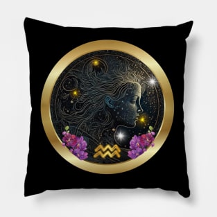 Aquarius Woman Encapsulated in the Universe of Stars Pillow