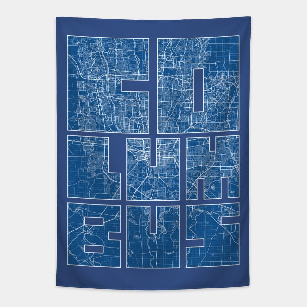 Columbus, US City Map Typography - Blueprint Tapestry by deMAP Studio