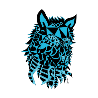 blue wolf ecopop art in mexican totonac patterns T-Shirt