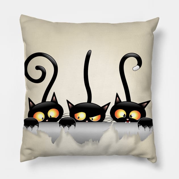 Cats Naughty and Playful Cartoon Characters Pillow by BluedarkArt