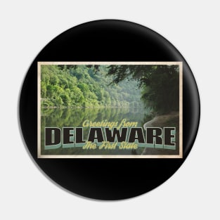 Greetings from Delaware - Vintage Travel Postcard Design Pin