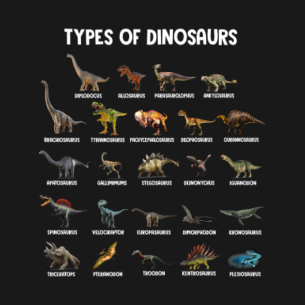 Kids Types Of Dinosaurs - Kids Types Of Dinosaurs - T-Shirt | TeePublic