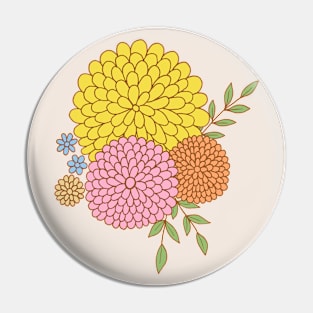 Retro flower garden botanical design in pink and yellow Pin