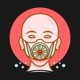 Man face with Mask. Medical flu mask during virus epidemic. T-Shirt