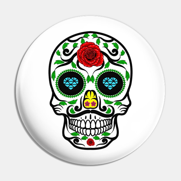 Mexican sugar skull with mustache Pin by TheSkullArmy