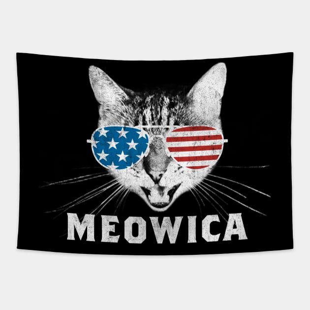 Meowica USA American Flag Cat Tapestry by Tingsy