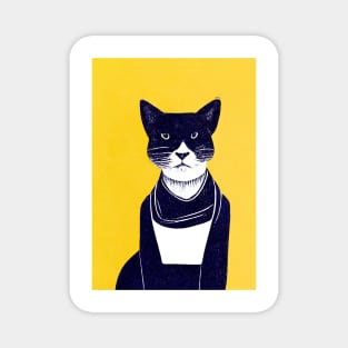 Black and White Sunshine Cat Retro Poster Vintage Art Cat Wall Blue Yellow Illustration Magnet