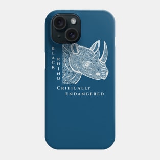 Black Rhino - Critically Endangered - animal design - on navy blue Phone Case