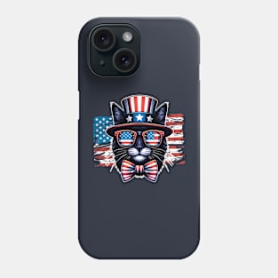 Black Cat Uncle Sam Hat Sunglasses American Flag 4th of July Phone Case