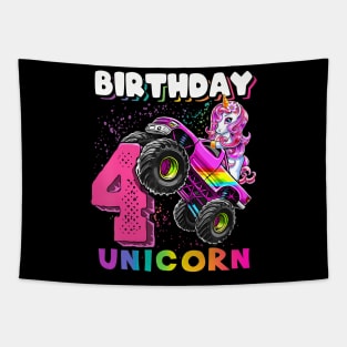 4Th Birthday Unicorn Monster Truck Birthday Party Girls Tapestry
