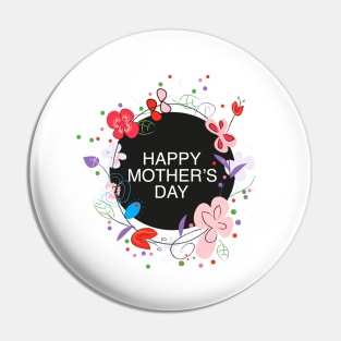 Happy Mother's day greeting card with circle frame decorative hand drawn abstract flowers Pin