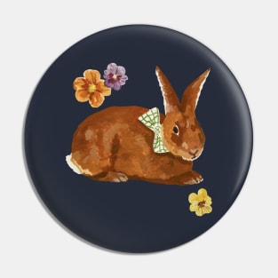 Brown Bunny with Flowers Pin