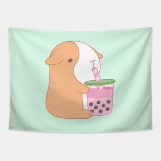 Cute Guinea Pig Drinking Strawberry Bubble Tea Tapestry