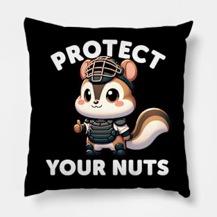 Protect Your Nuts Chipmunk Baseball Fan Humor Graphic Pillow