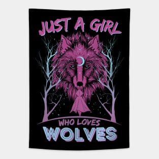 Just A Girl Who Loves Wolves Dark Forest Tapestry