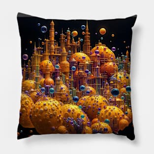 Yellow bubbled city Pillow