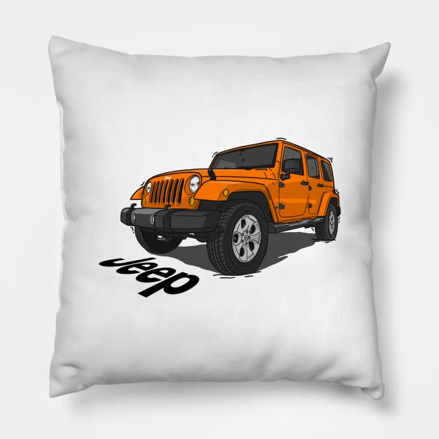 Jeep Wrangler - Orange Pillow by 4x4 Sketch