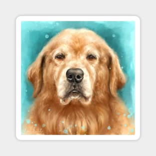 Painting of a Gorgeous Golden Retriever on Light Blue Background Magnet