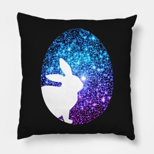 Easter Bunny Silhouette in Teal Purple Ombre Faux Glitter Easter Egg Pillow