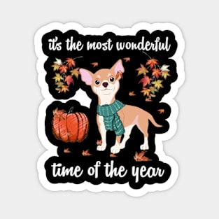 Chihuahua Dog Autumn Fall Most Wonderful Time Maple Gift Magnet