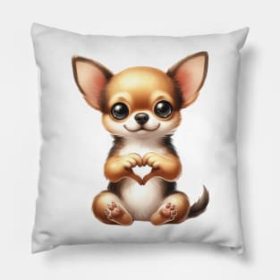 Valentine Chihuahua Dog Giving Heart Hand Sign Pillow