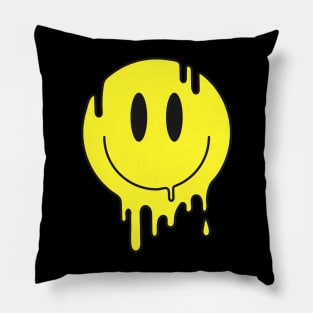 80s Melting Yellow Smile Funny Smiling Melted Dripping Face Cute Pillow