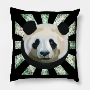 Striking Panda bear on Random spotted patterned sun rays Pillow