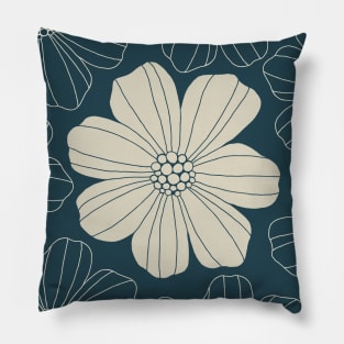 Marsh Mallow Doodle Flower Beige and Navy Blue Pillow