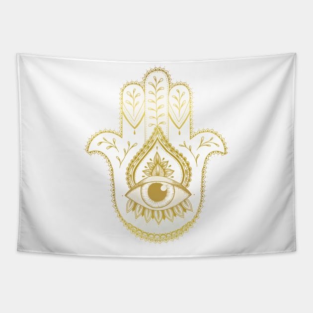 Golden Hamsa Hand Tapestry by Barlena