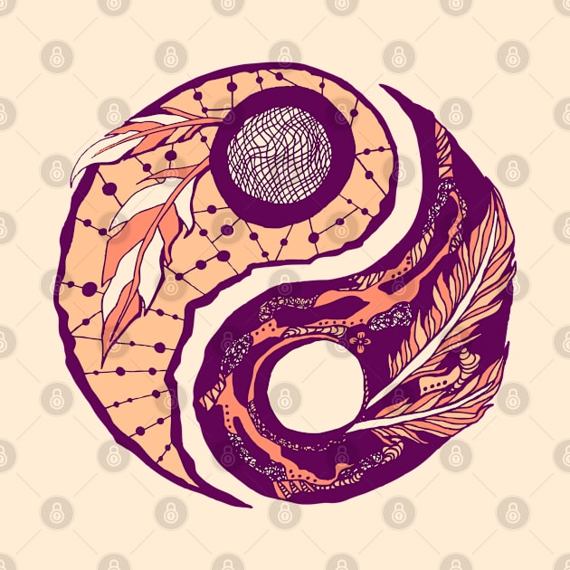 Peach Feathers Yin Yang by kenallouis