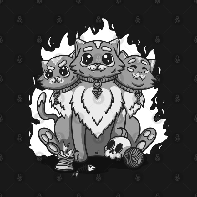 Kawaii Dark Pastel Cute Creepy 3 Headed Cat Skull by PinkyTree