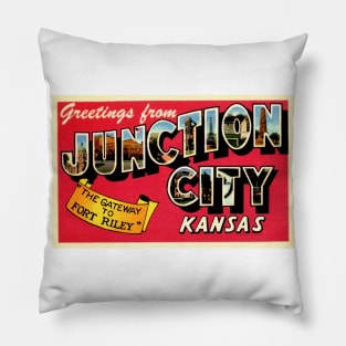 Greetings from Junction City, Kansas - Vintage Large Letter Postcard Pillow